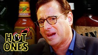 Bob Saget Hiccups Uncontrollably While Eating Spicy Wings  Hot Ones [upl. by Bently]