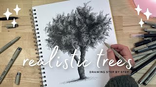 The Easy Way To Draw A Realistic Tree  Drawing Tutorial Step by Step With Ink Pens [upl. by Eecrad]