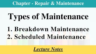 Types of maintenance  Breakdown Maintenance  Scheduled Maintenance  Lecture Notes [upl. by Nayllij]