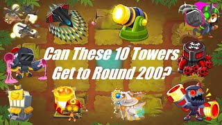 Can These 10 Tier 5 Towers Get to Round 200  BTD6 [upl. by Iborian858]