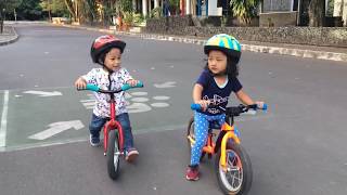 balance bike  push bike  toddler children playing together with their bike  belajar sepeda [upl. by Kayley655]