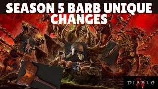 Diablo 4  Season 5 Barbarian Unique Changes [upl. by Filler1]