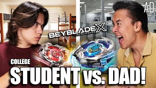 COLLEGE STUDENT vs FATHER Beyblade XTreme Dorm Room Challenge [upl. by Airtina]