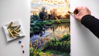 ASMR  Landscape Drawing with Pastels soothing sounds No Talking [upl. by Heddy]