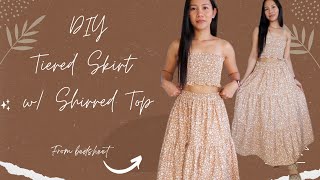 DIY Tiered skirt w shirred top  from bedsheet  beginners friendly [upl. by Swetlana]