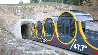 Standseilbahn 643002 neue Stoosbahn unterwegs Stoos  Funicular Mount Stoos Switzerland [upl. by Aninay]