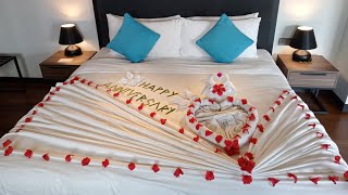 how to make anniversary decorationtowel folding amp bed sheetsbeautiful bed set upRB LOVEvideo [upl. by Yrakcaz810]