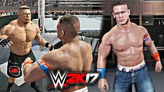 WWE 2K17  Brock Lesnar vs John Cena Falls Count Anywhere Match  WWE Wrestlemania 31 Daytime XB1 [upl. by Anowahs]