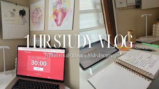 Vlog de estudio  1 hora con 2 pomodoros de 30 min x 10 min de descanso [upl. by Eilrak]