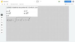 UCMG A distância dos pontos A1 2 e B3 1 é [upl. by Narol]