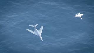 Supersonic B1 Bomber Flyover of 3 Nimitz Class Aircraft Carriers [upl. by Aizti53]