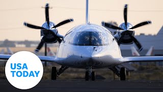 Batterypowered electric airplane completes first flight  USA TODAY [upl. by Hanover]