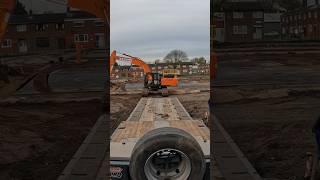 Loading a Hitachi ZX300 in St Helens fox excavator lowloader construction intheyard digger [upl. by Aivatnahs]