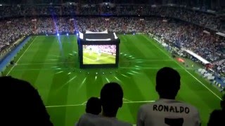 Santiago Bernabeu fans celebrating Sergio Ramos golden goal vs Atletico Madrid [upl. by Nawiat]