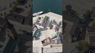 Vertical video Stockholm Sweden Island Riddarholmen and Lake Malaren Riddarholmen Church Pan [upl. by Newlin]