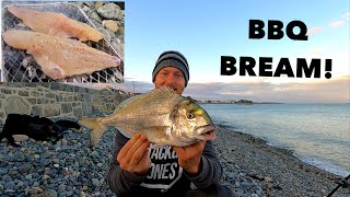 GILTHEAD BREAM  Catch  Fillet  Cook  BBQ Bream While SHORE FISHING [upl. by Noryahs258]