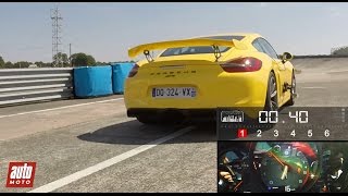 2015 Nouvelle Porsche Cayman GT4  0 à 100 kmh sur le circuit de Montlhéry  AutoMoto [upl. by Esiuole]