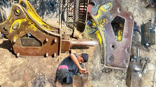 Excavator Hydraulic Breaker Restoration Cleaning and Refurbishing After 5 Years of Disuse  Hammer [upl. by Errick]