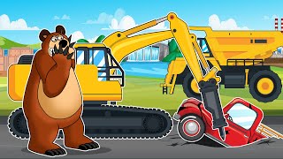 Repair Destroyed Road SurfaceExcavator rescues Truck with Hydraulic Hammer  Vehicles Farm Animated [upl. by Messab]