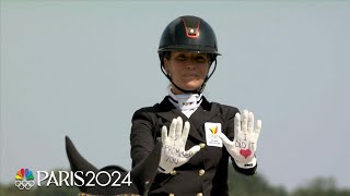 Belgiums Larissa Pauluis delivers solid routine on dressage Day 1  Paris Olympics  NBC Sports [upl. by Eceertal]