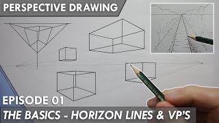 PERSPECTIVE DRAWING 01  THE BASICS  Horizon Line Vanishing Points 12 amp 3 [upl. by Cronin]