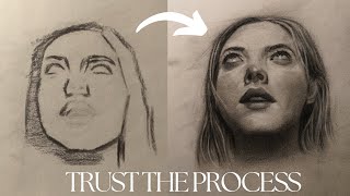 Starting my drawing the messy way  Charcoal portrait study [upl. by Fredia]