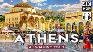 ATHENS GREECE 🇬🇷 Summer 2023 Walking Tour  Syntagma Monastiraki Plaka Areopagus  4K Binaural [upl. by Leibman]