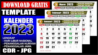 Kalender 2023 Lengkap dengan tanggal merah Masehi Hijriyah Jawa  Download format CDR  Template [upl. by Harper]