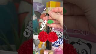 DIY pompom cherry keychain 🍒 [upl. by Hafeetal323]