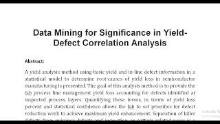 Data Mining for Significance in Yield Defect Correlation Analysis [upl. by Arimahs]