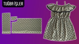 Very Easy Bardot Dress Cutting and Sewing for Kids  Tuğba İşler [upl. by Rotberg]