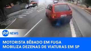 Motorista bêbado é preso pela polícia após tentar fuga cinematográfica com Fiat Uno em SP [upl. by Gilus634]