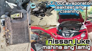 NISSAN JUKE pull out evaporator leaktest ang cleaning replace oring sa fittings [upl. by Milak]