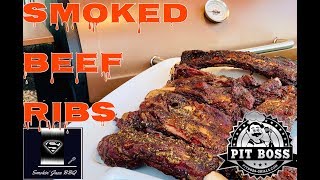 PIT BOSS PELLET GRILL BEEF RIBSHOW TO COOK BEEF RIBSBBQ BEEF RIBS ON THE PIT BOSS AUSTIN XL SMOKER [upl. by Adnwahsal459]