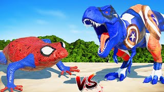 🌍Jurassic World Evolution🌍 SpiderMan Frog vs Captain TRex Dinosaurs Fight dinosaurs [upl. by Anailli250]