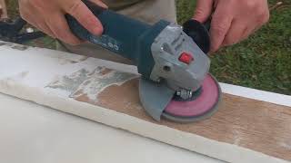 Removing wood paint with grinder and Flap disk [upl. by Ynottirb452]