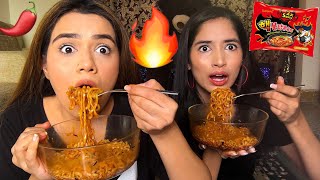 SPICY RAMEN NOODLES CHALLENGE WITH MY SISTER🌶🔥 [upl. by Ayouqat]