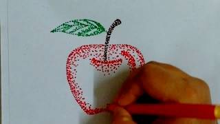 How to draw apple with sketch pen dots POINTILLISM [upl. by Iv]