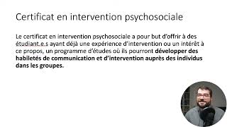 Présentation du certificat en intervention psychosociale [upl. by Doria]