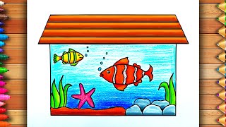 How to draw Fish Aquarium  Fish Tank Drawing For Beginners  Easy Fish Bowl Drawing  Fish Aquarium [upl. by Eedak662]