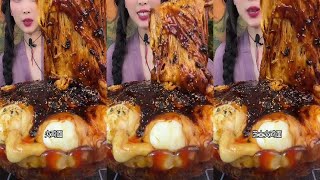 ASMR MUKBANG  Cheesy Turkey Noodles Boiled Egg Spicy Seafood Skewers Fried Chicken Feet so Yummy [upl. by Giaimo]