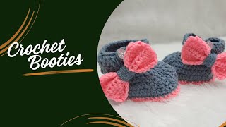 Crochet baby booties with bow stepbystep tutorial for beginners crochet booties knit pattern [upl. by Fonseca]