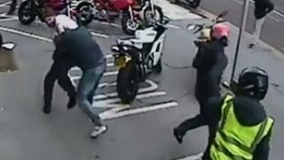 CCTV shows failed Ducati motorcycle robbery in Croydon [upl. by Nilauqcaj]