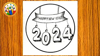 Happy New Year Drawing 2024  Circle Drawing Happy New Year Drawing 2024 Drawing Easy [upl. by Mccall]