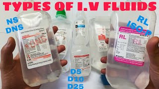 Types of IV fluids  NS  DNS  D5  D10  D25  RL  ISOLYTEP  Intravenous fluids [upl. by Janith]