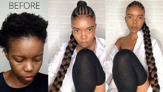 BRAIDED PONYTAIL ON SHORT 4C HAIR NO HEAT  JUMBO BRAID [upl. by Arata]