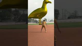 Boy kicks ball and smashes the golden statue of flatbilled duck on the playground [upl. by Nakada251]