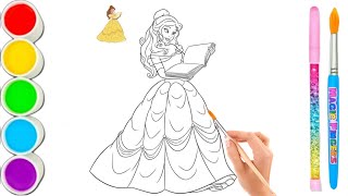 Coloring with Sticker Book Dress Up Disney Princess ArielSnow WhiteBelleCinderella [upl. by Ekoorb]