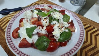 Cherry Tomato Burrata Cheese Peach SaladCaprese Salad [upl. by Novelia]