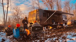 Deer Camp 2023 RV hunting Cozy Wood Stove in Travel Trailer [upl. by Worrell]